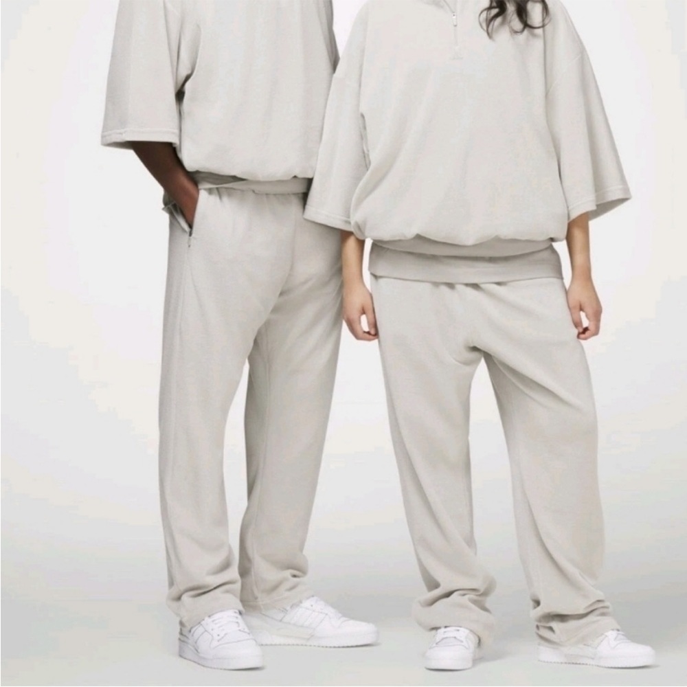 Adidas Oatmeal Heather Velour Mesh Lined Basketball Pants Warm Up Unisex